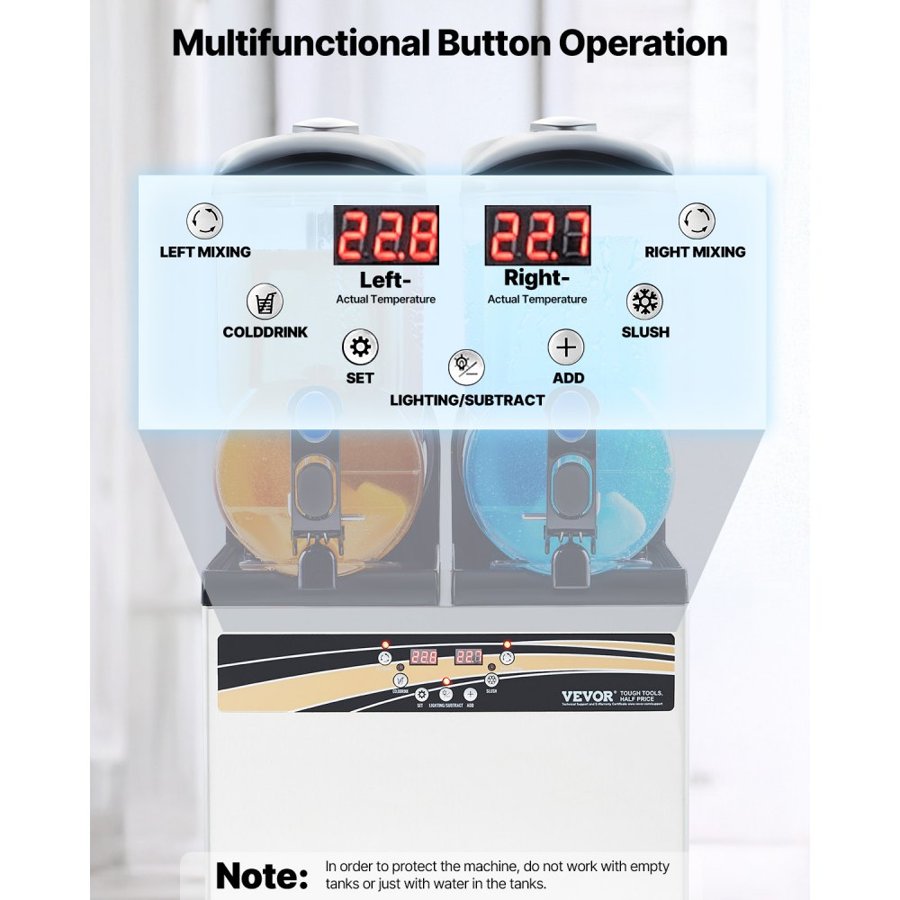 VEVOR Commercial Slush Machine – 15Lx2 Double Tank, 120 Cups