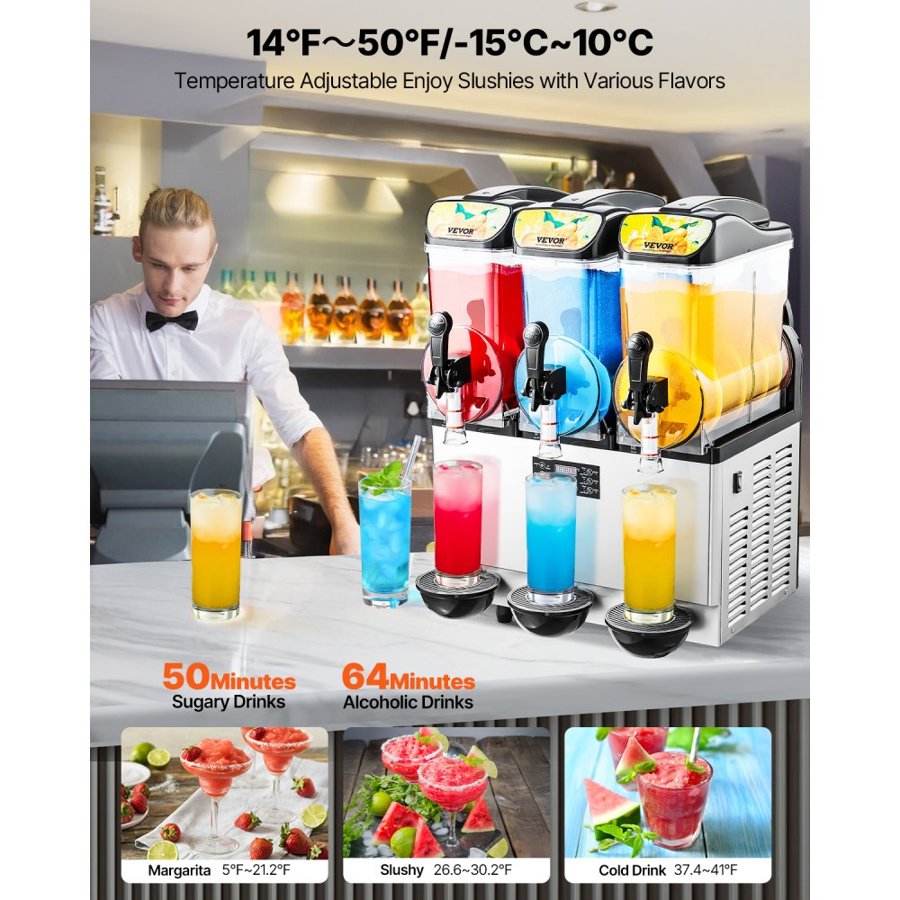 VEVOR Commercial Frozen Drink Machine – 15Lx3 Tank, 180 Cups