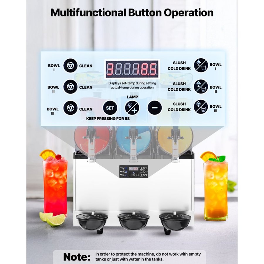VEVOR Commercial Frozen Drink Machine – 15Lx3 Tank, 180 Cups
