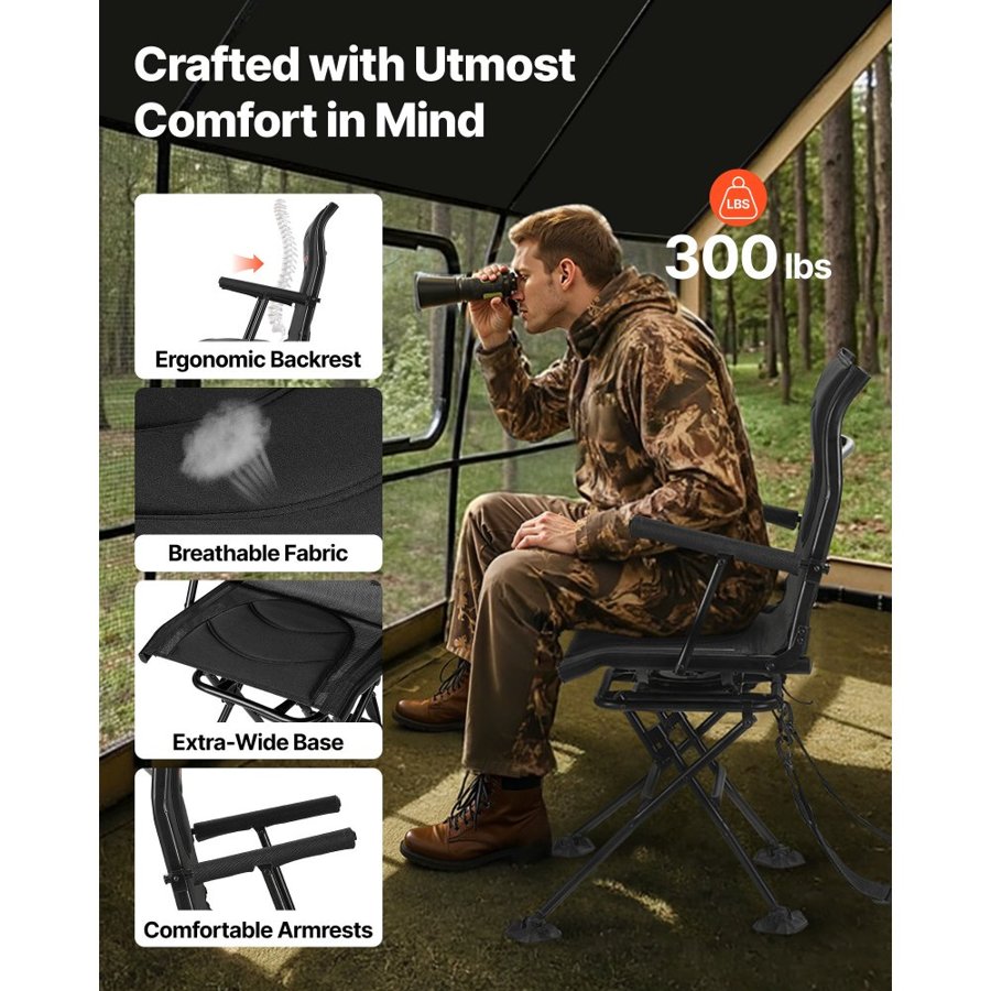 VEVOR 360° Swivel Hunting Chair – Foldable, 300 lbs Capacity