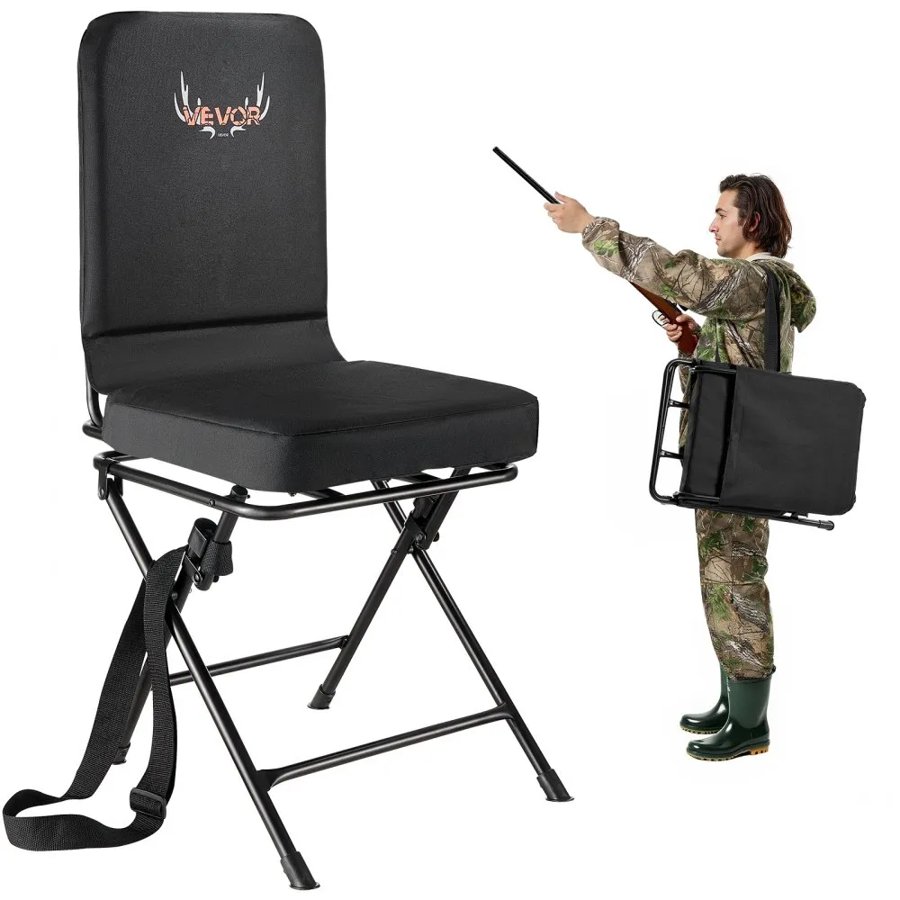 VEVOR Hunting Chair, 360° Silent Swivel, Foldable Lightweight Portable Blind Chair, Heavy-Duty Steel Frame Ground Stool Seat, with Adjustable Shoulder Strap, 136 Kg Capacity for Fishing, Camping