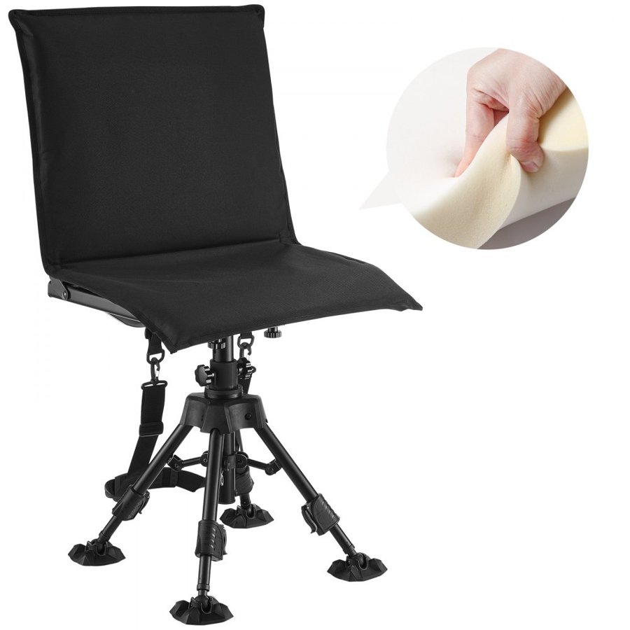 VEVOR Hunting Chair, 360° Silent Swivel, Foldable Portable Blind Chair, Heavy-Duty Steel Frame Ground Stool Seat, with Seat Cover, Anti-Sink Swivel Feet, Height Adjustable, 158 Kg Capacity for Fishing