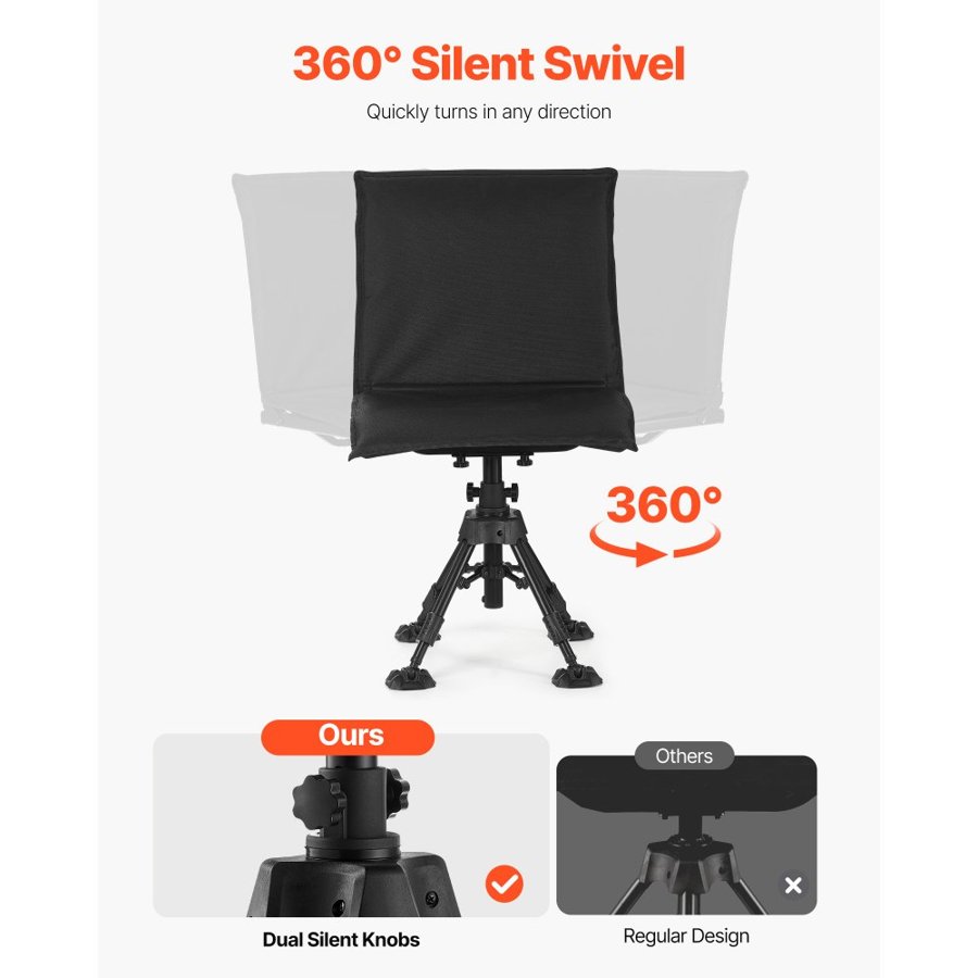 VEVOR Hunting Chair, 360° Silent Swivel, Foldable Portable Blind Chair, Heavy-Duty Steel Frame Ground Stool Seat, with Seat Cover, Anti-Sink Swivel Feet, Height Adjustable, 158 Kg Capacity for Fishing