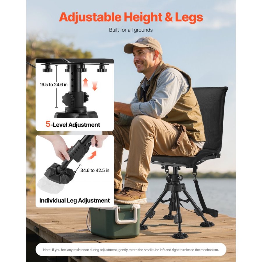 VEVOR Hunting Chair, 360° Silent Swivel, Foldable Portable Blind Chair, Heavy-Duty Steel Frame Ground Stool Seat, with Seat Cover, Anti-Sink Swivel Feet, Height Adjustable, 158 Kg Capacity for Fishing