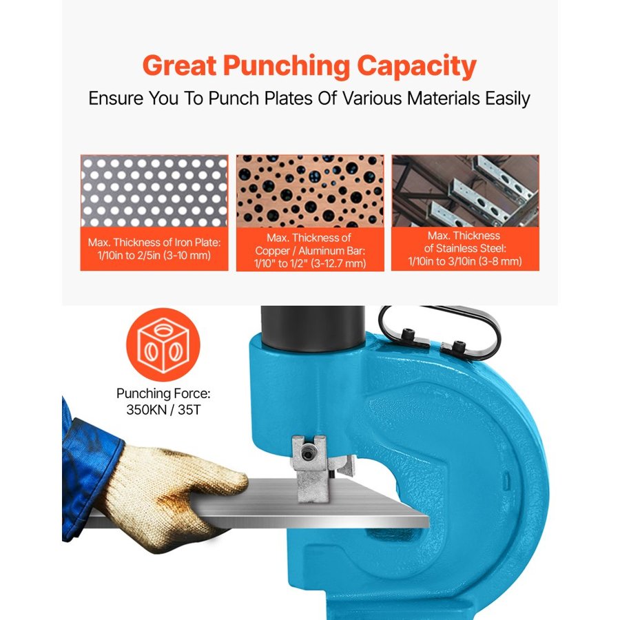 VEVOR Heavy Duty Hydraulic Metal Hole Punch – CH-70, 35T