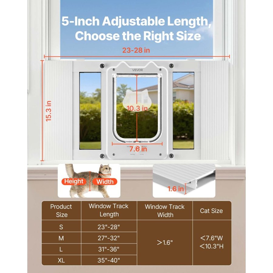 VEVOR Cat Door Window Insert – 23"-28", 4 Lock Modes