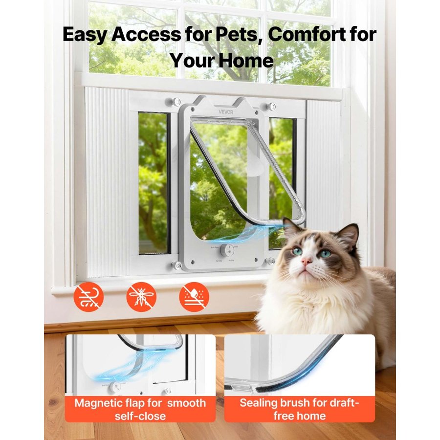 VEVOR Cat Door Window Insert – 23"-28", 4 Lock Modes