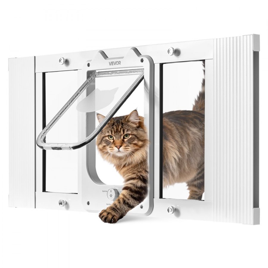 VEVOR Adjustable Cat Door for Window – 27"–32", 4 Lock Modes