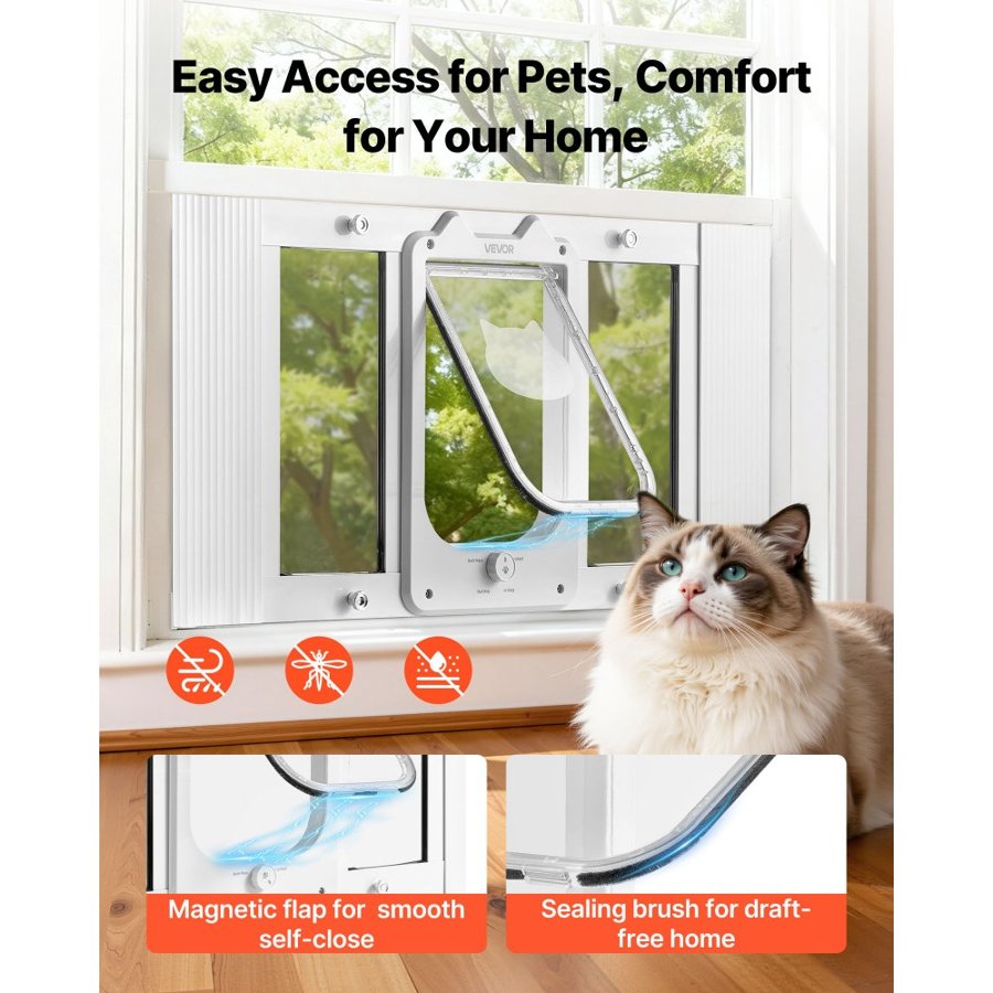 VEVOR Adjustable Cat Door for Window – 27"–32", 4 Lock Modes