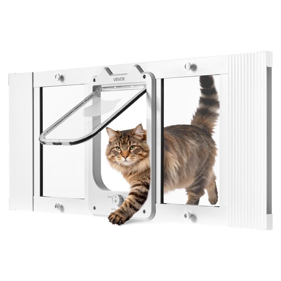 VEVOR Cat Door for Window – 31-36 in, 4 Lock Modes, Aluminum