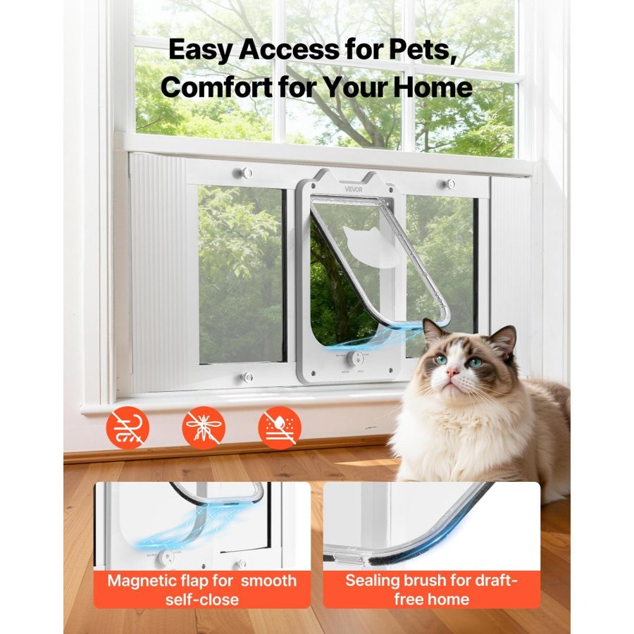 VEVOR Cat Door for Window – 31-36 in, 4 Lock Modes, Aluminum