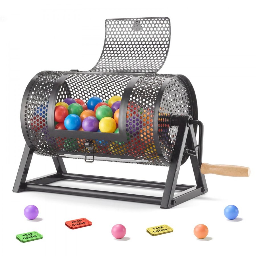 VEVOR Raffle Ticket Spinner, 295 x 167 mm Holds 2500 Tickets or 100 Ping Pong Balls, Raffle Drum Lottery Spinning Cage with Reinforced Handle, Stable Triangular Stand, for Events and Gatherings, Black