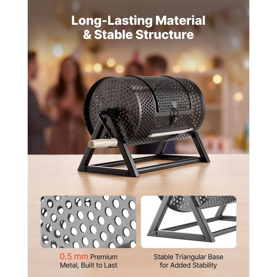 VEVOR Raffle Ticket Spinner, 295 x 167 mm Holds 2500 Tickets or 100 Ping Pong Balls, Raffle Drum Lottery Spinning Cage with Reinforced Handle, Stable Triangular Stand, for Events and Gatherings, Black