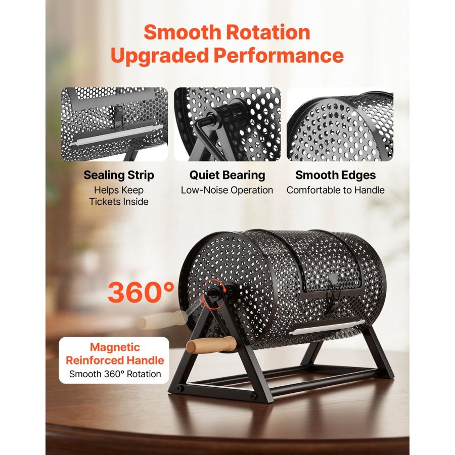 VEVOR Raffle Ticket Spinner, 295 x 167 mm Holds 2500 Tickets or 100 Ping Pong Balls, Raffle Drum Lottery Spinning Cage with Reinforced Handle, Stable Triangular Stand, for Events and Gatherings, Black