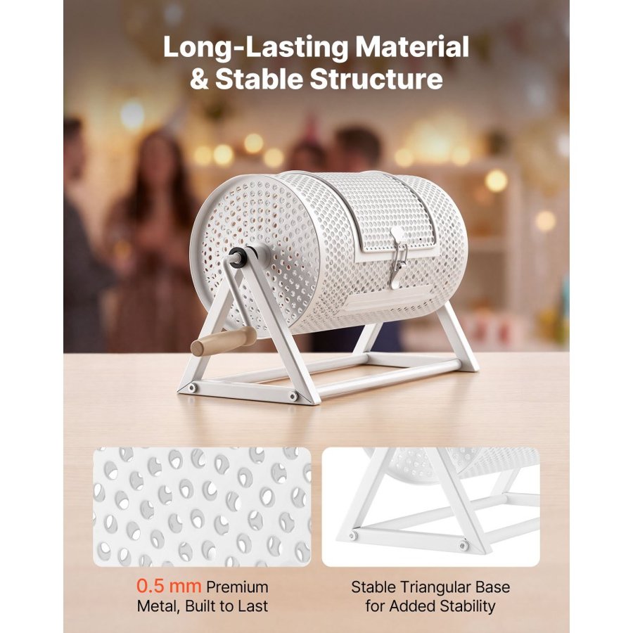 VEVOR Raffle Ticket Spinner, 295 x 167 mm Holds 2500 Tickets or 100 Ping Pong Balls, Raffle Drum Lottery Spinning Cage with Reinforced Handle, Stable Triangular Stand, for Events and Gatherings, White