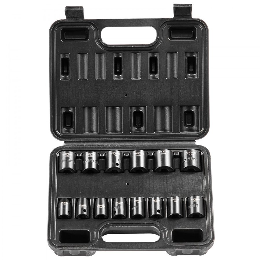 VEVOR Shallow 3/8 Socket Set – 14pcs Metric 7-20mm