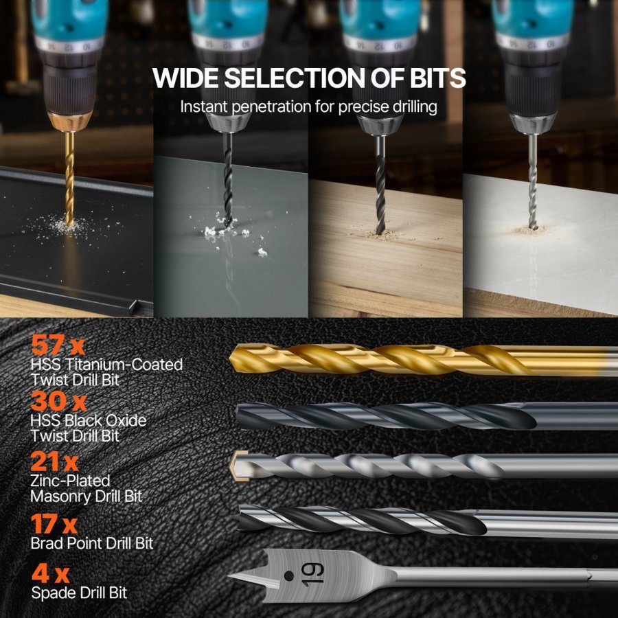 VEVOR Drill Bit Set, 246 Pieces Drill and Driver Bit Set, Screwdriver Bit Set Suitable for Wood Metal Cement Drilling and Screw Driving, Drill Bit Sets Combo Kit Assorted in Organized Carrying Case