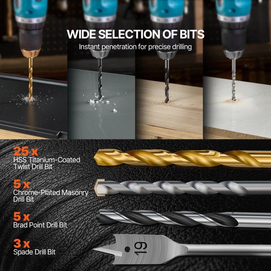 VEVOR Drill Bit Set, 318 Pieces Drill and Driver Bit Set, Screwdriver Bit Set Suitable for Wood Metal Cement Drilling and Screw Driving, Drill Bit Sets Combo Kit Assorted in Organized Carrying Case