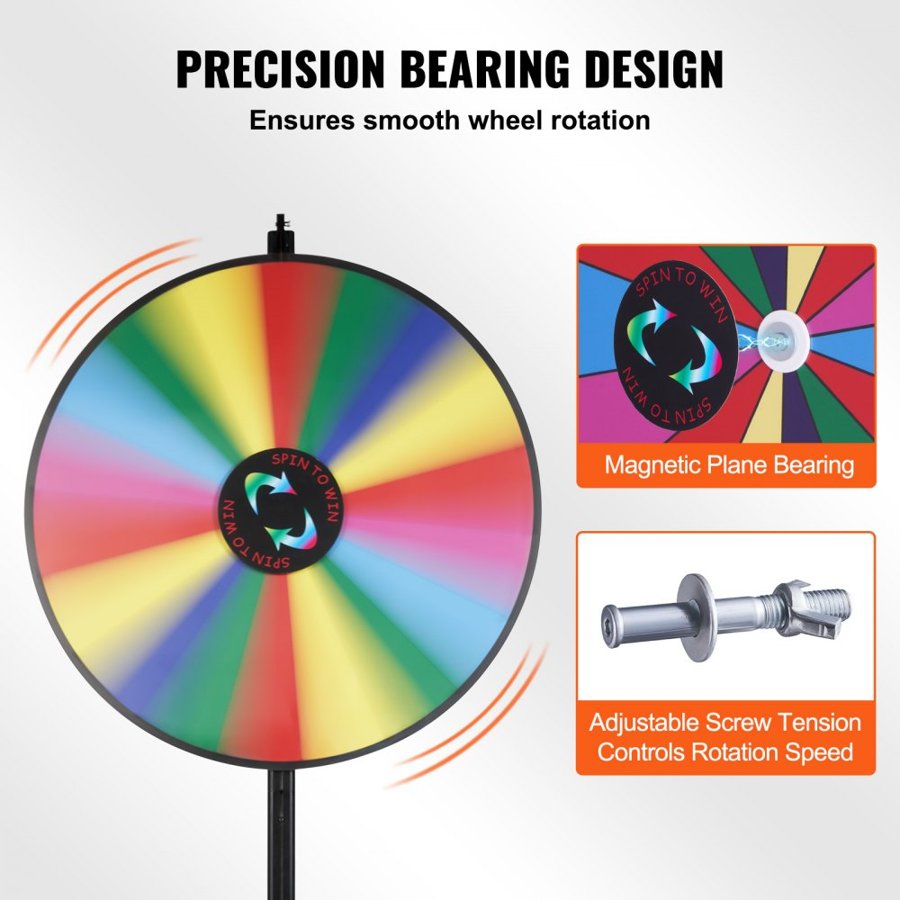 VEVOR 36 inch Spinning Prize Wheel, 18 Slots Spinning Wheel, Roulette Wheel with a Dry Erase and 2 Markers, Tabletop or Floor Standing Win Fortune Spin Games in Party Pub Trade Show Carnival