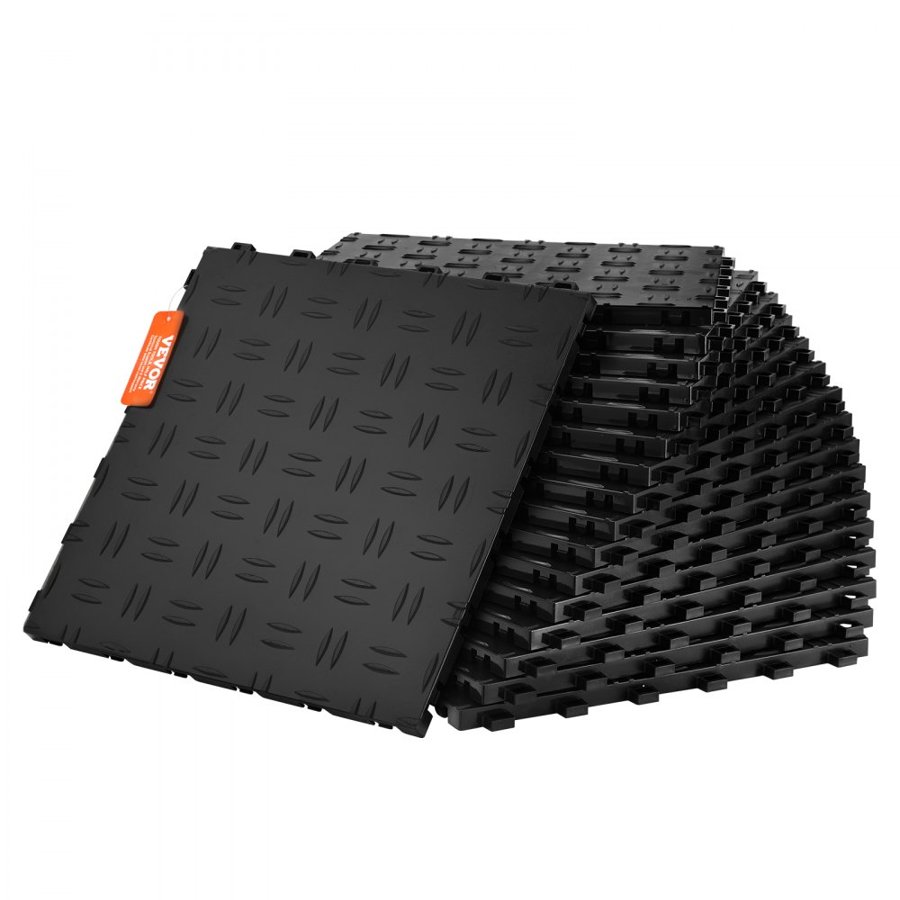 VEVOR Garage Tiles Interlocking, 12 x 12 x 0.53 inch 25 Pack Garage Floor Covering Tiles, Non-Slip Double-Sided Texture Garage Flooring Tiles, for Garages, Basements, Repair Shops, Black
