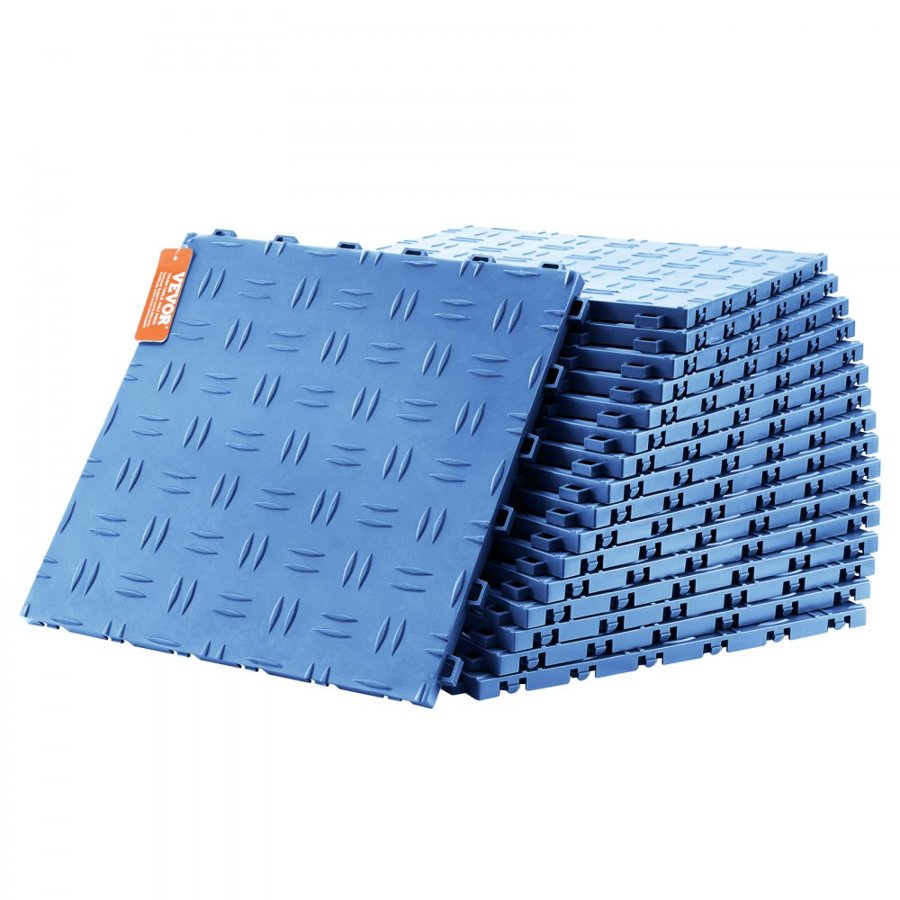 VEVOR Garage Tiles Interlocking, 12 x 12 x 0.53 inch 50 Pack Garage Floor Covering Tiles, Non-Slip Double-Sided Texture Garage Flooring Tiles, for Garages, Basements, Repair Shops, Blue