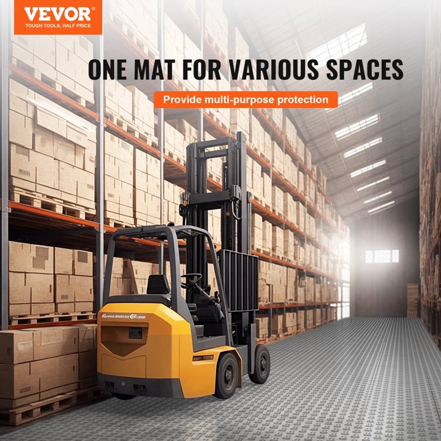VEVOR Garage Tiles Interlocking, 12 x 12 x 0.53 inch 25 Pack Garage Floor Covering Tiles, Non-Slip Double-Sided Texture Garage Flooring Tiles, for Garages, Basements, Repair Shops, Silver