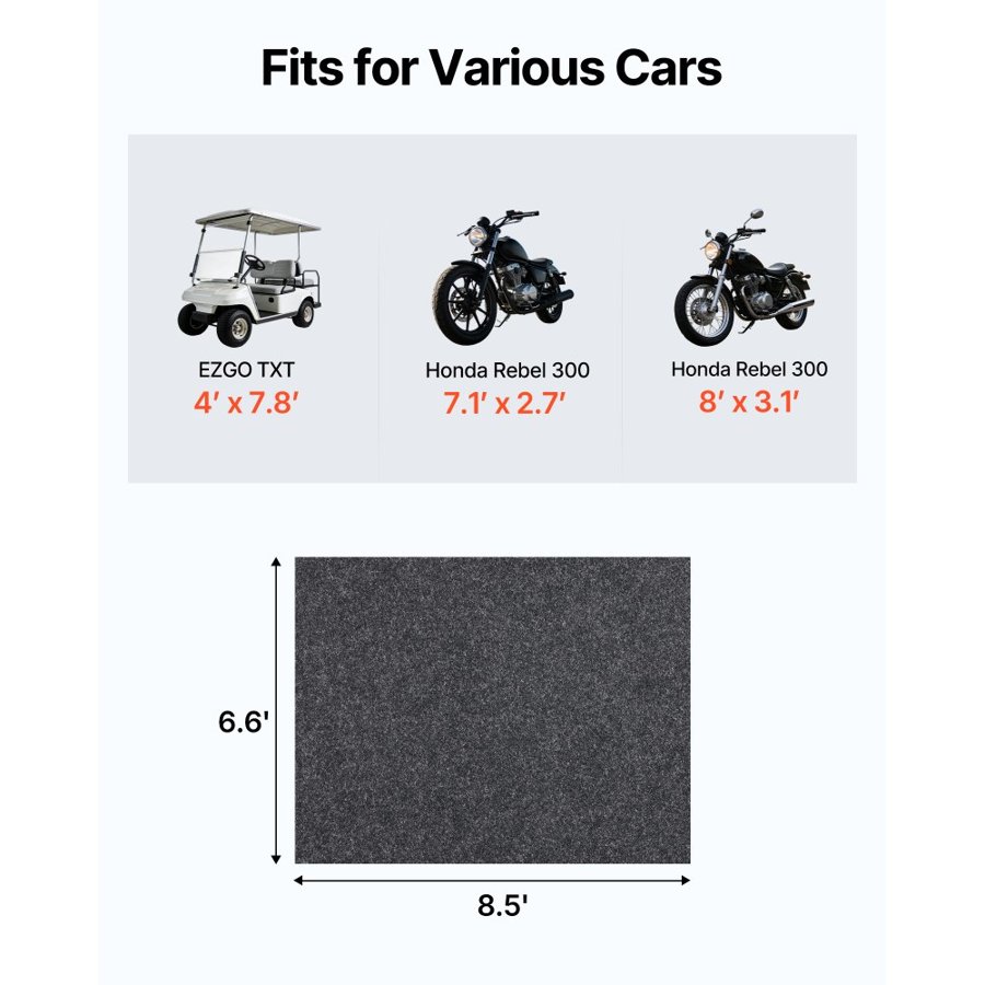 VEVOR Waterproof Garage Floor Mat for Under Car, Non-slip 2 x 2.6 M Compact Size Heavy Duty Containment Mat, Protects Garage Floor from Water, Mud and Oil, For Garages,Greenhouses,Entrance