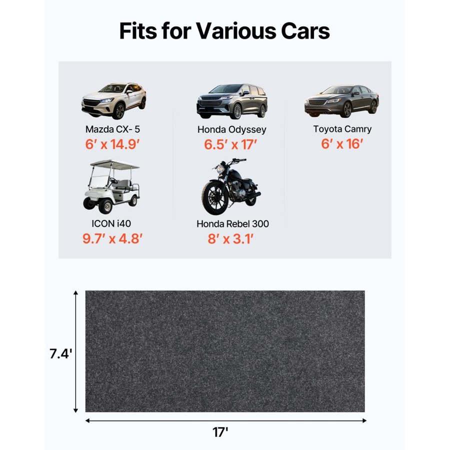 VEVOR Garage Floor Mat, 2.25 x 5.2 M Waterproof Protection from Water,Snow, Rain,Mud and Oil for Cars, Non-slip Heavy Duty Containment Mat with TPE Anti-Leak Backing & Easy to Clean & Cuttable