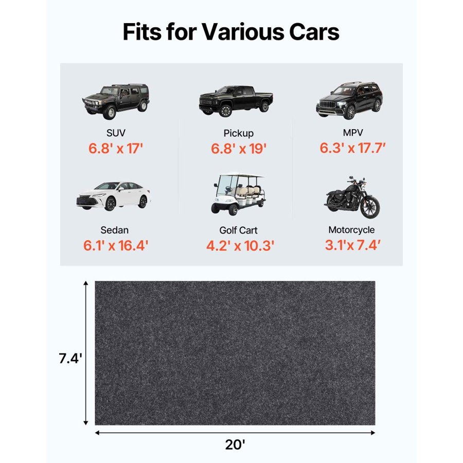 VEVOR Garage Floor Mat, 2.28 x 6.1 M Waterproof Protection from Water,Snow, Rain,Mud and Oil for Cars, Non-slip Heavy Duty Containment Mat with TPE Anti-Leak Backing & Easy to Clean & Cuttable