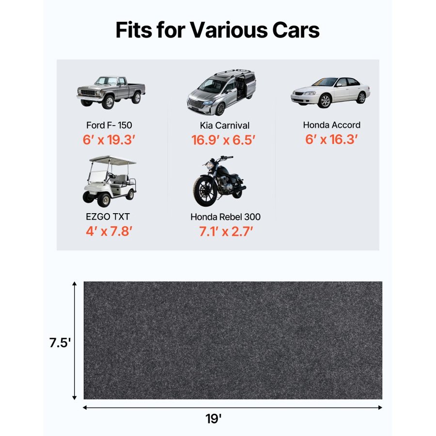 VEVOR Garage Floor Mat, 2.3 x 5.79 M Waterproof Protection from Water,Snow, Rain,Mud and Oil for Cars, Non-slip Heavy Duty Containment Mat with TPE Anti-Leak Backing & Easy to Clean & Cuttable