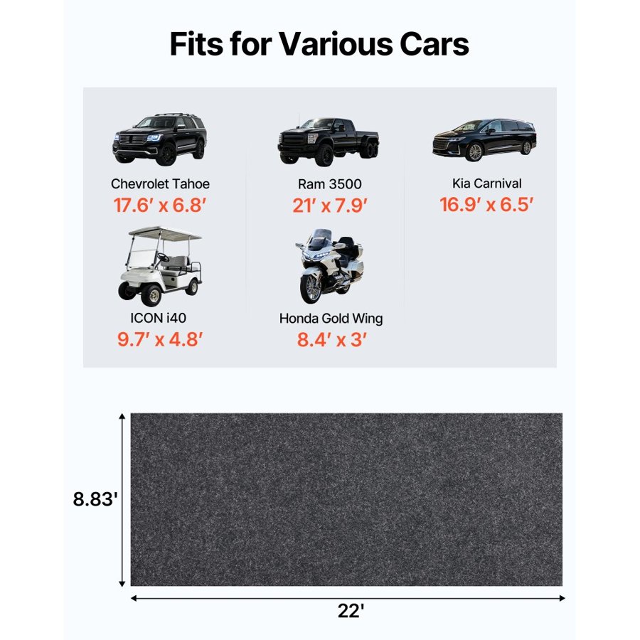 VEVOR Garage Floor Mat, 2.68 x 6.7 M Waterproof Protection from Water,Snow, Rain,Mud and Oil for Cars, Non-slip Heavy Duty Containment Mat with TPE Anti-Leak Backing & Easy to Clean & Cuttable