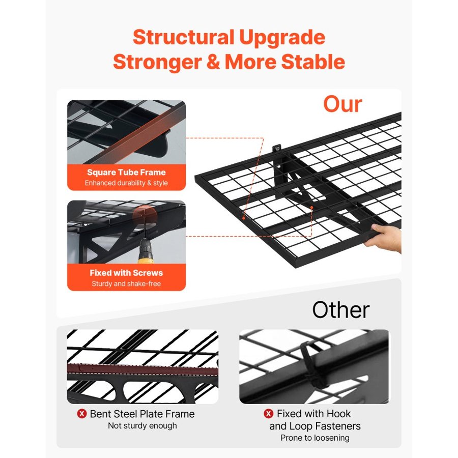 VEVOR 2-Tier Heavy Duty Wall Garage Shelving, 610 x 1219 mm Steel Wall Mounted Shelving Unit with Hooks, 610 x 1219 mm Per Shelf Floating Storage Metal Rack for Garage, 227 kg Total Weight Capacity