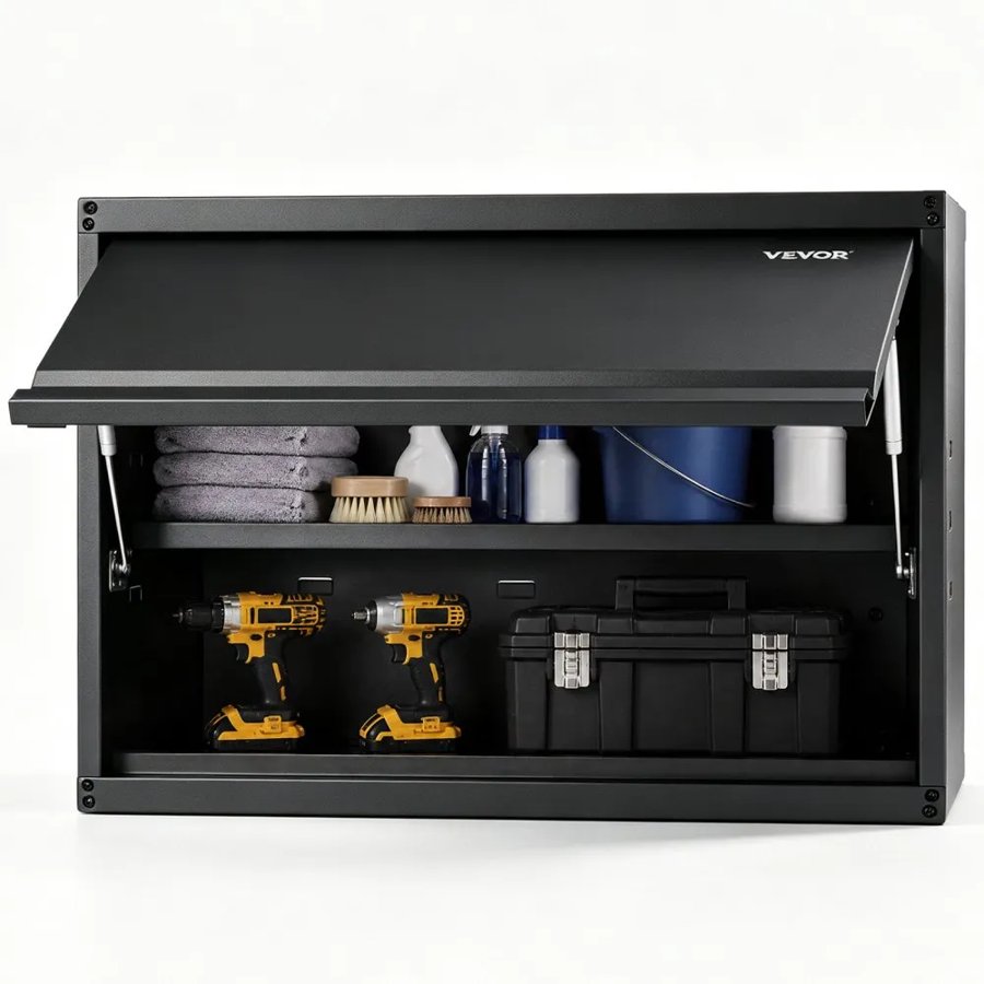 VEVOR Metal Storage Cabinet, 54.4 kg Load Capacity per Shelf, 50.8 cm Tall Wall-Mounted Powder-Coating Steel Garage Cabinet with Adjustable Shelf, Press to Lock & Open Door, Perfect for Office Home Garage