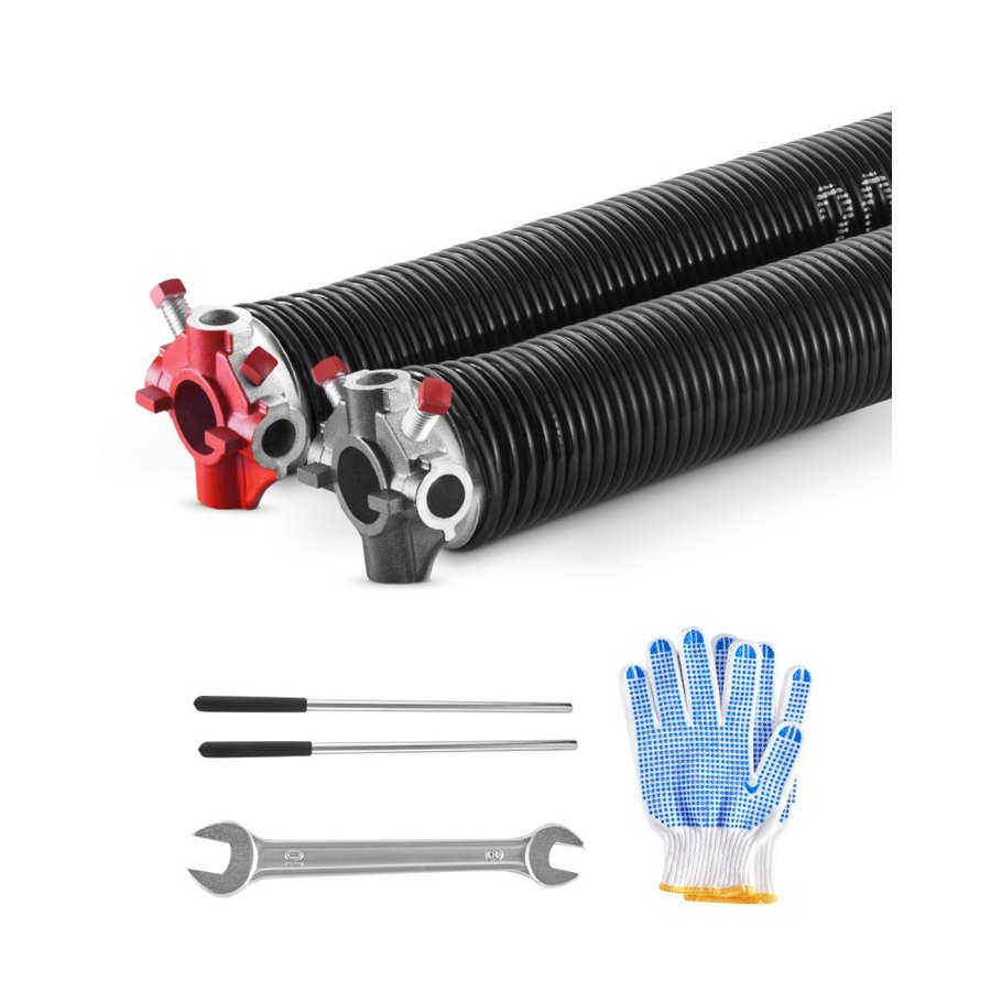 VEVOR Garage Door Torsion Springs, Pair of 0.207 x 2 x 24 in, 16000 Cycles, Electrophoresis Black Coated for Replacement, Garage Door Springs with Non-Slip Winding Bars, Gloves and Mounting Wrench