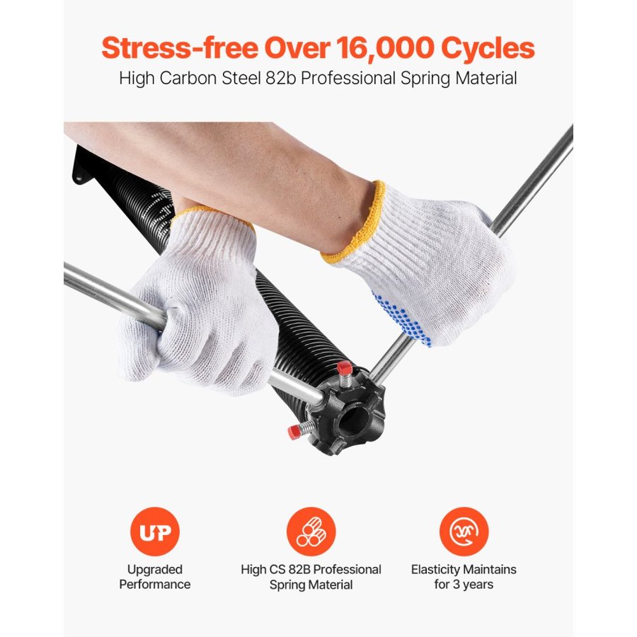 VEVOR Garage Door Torsion Springs, Pair of 0.207 x 2 x 24 in, 16000 Cycles, Electrophoresis Black Coated for Replacement, Garage Door Springs with Non-Slip Winding Bars, Gloves and Mounting Wrench