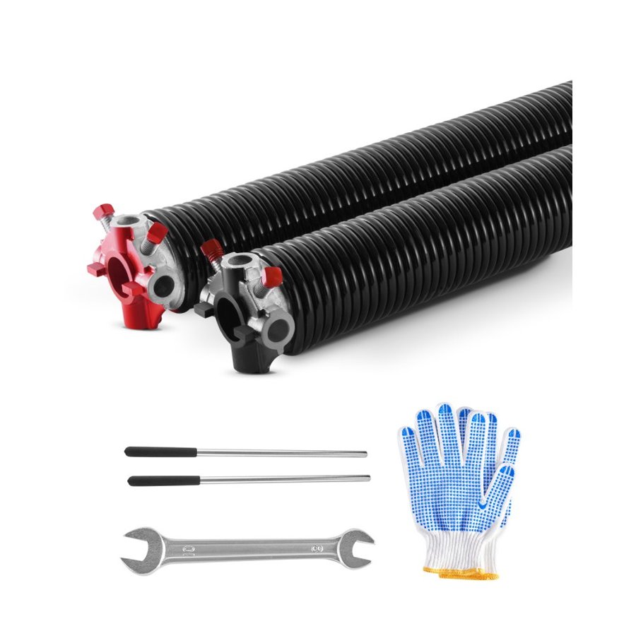 VEVOR Garage Door Torsion Springs, Pair of 0.25 x 2 x 32 in, 16000 Cycles, Electrophoresis Black Coated for Replacement, Garage Door Springs with Non-Slip Winding Bars, Gloves and Mounting Wrench