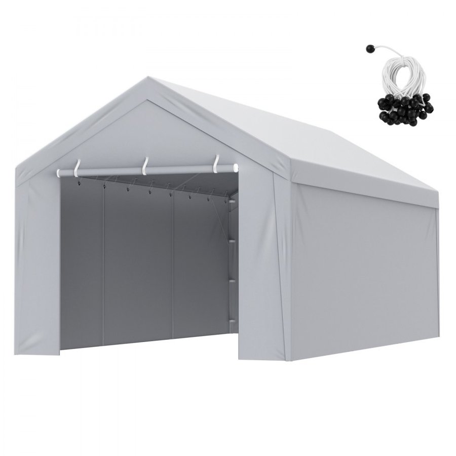 VEVOR Carport Replacement Canopy Cover Top + Side Wall 6000 x 3000 mm, Garage Tent Shelter Tarp Heavy-Duty Waterproof & UV Protected, Easy Installation with Ball Bungees,White (Frame Not Included)