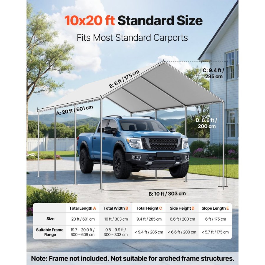 VEVOR 10x20 Carport Canopy Replacement – 210g, Water Tarp