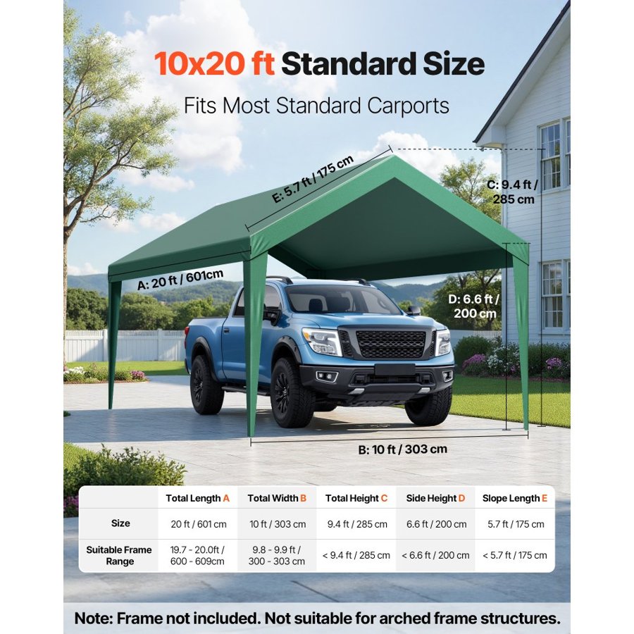 VEVOR Carport Canopy Replacement – 10x20 Ft, PE Tarp