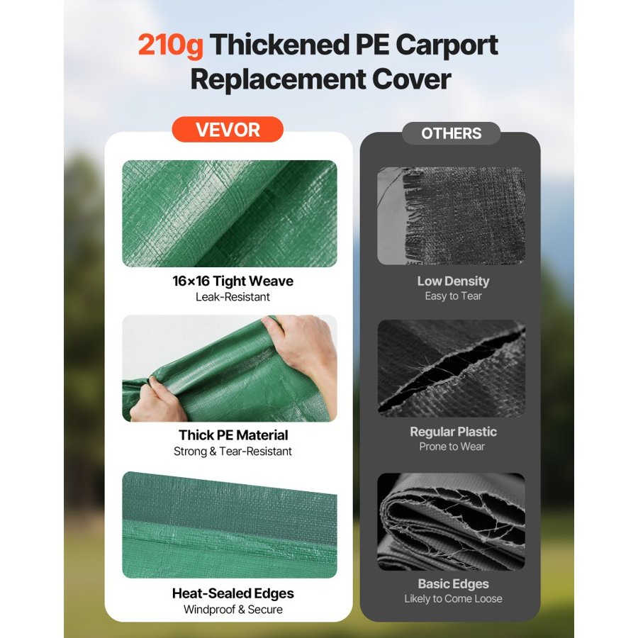 VEVOR Carport Canopy Replacement – 10x20 Ft, PE Tarp