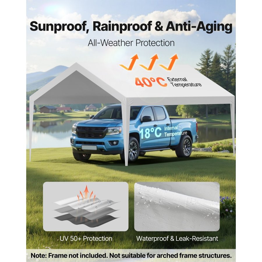 VEVOR 12x20 Carport Replacement Canopy – Waterproof PE Tarp
