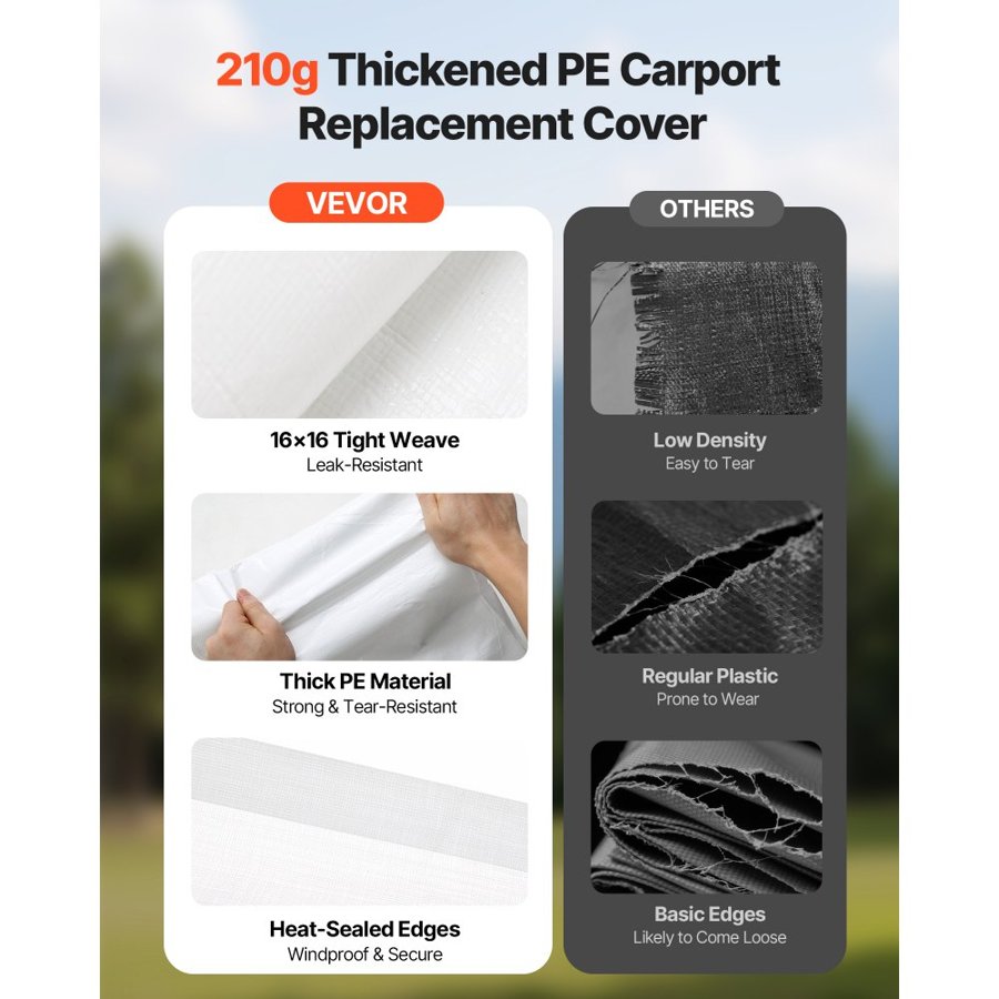 VEVOR 12x20 Carport Replacement Canopy – Waterproof PE Tarp