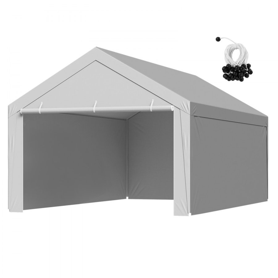 VEVOR Carport Replacement Canopy, 3.6x 6 m Potable Garage Tent Top Tarp with Sidewalls, UV-Resistant & Waterproof, Heavy Duty Car Shelter Tarp with Ball Buggees, Grey, Frame Not Included