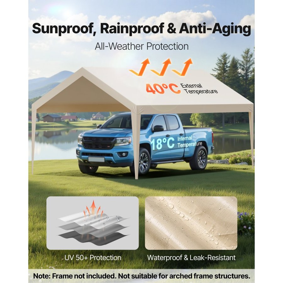 VEVOR 12 X 20 Carport Canopy Replacement – 210g, PE, UV50+