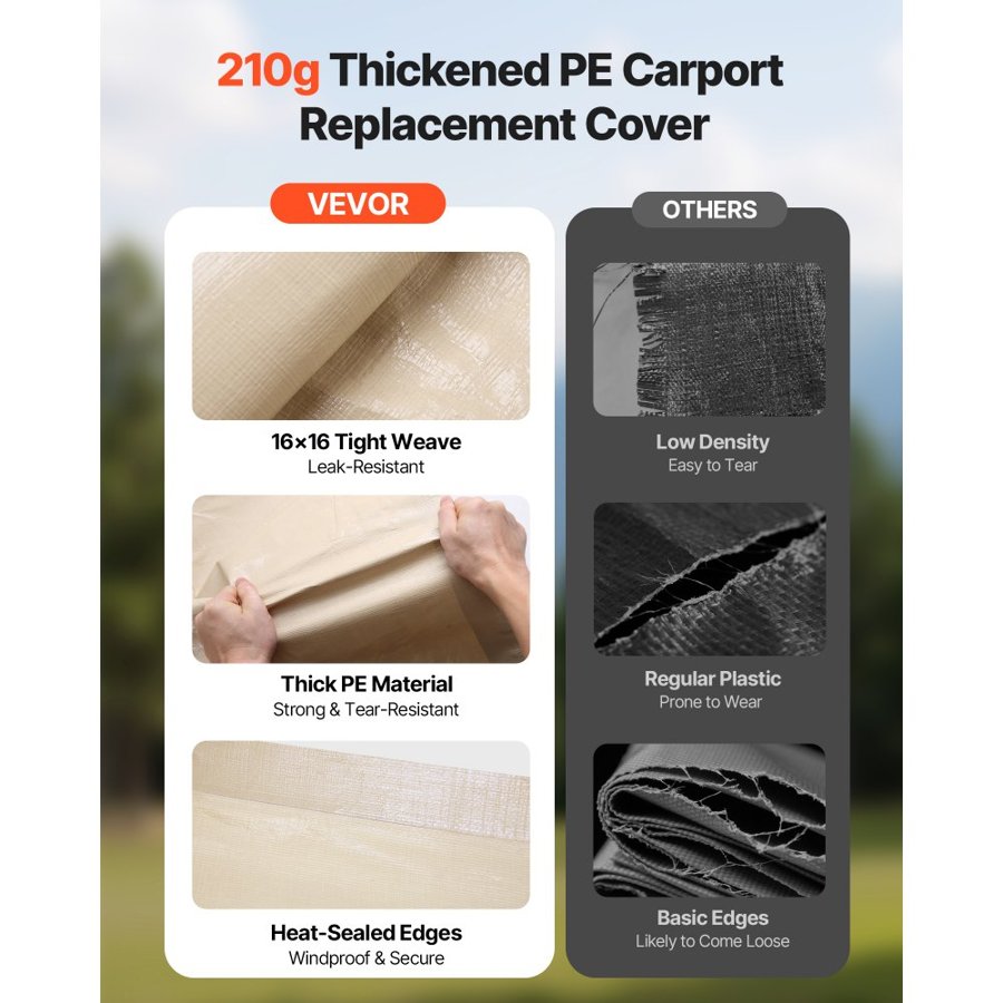 VEVOR 12 X 20 Carport Canopy Replacement – 210g, PE, UV50+