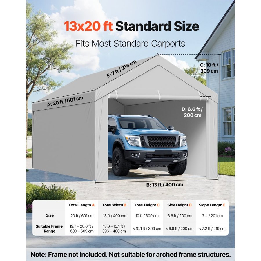 VEVOR Carport Replacement Canopy – 13 × 20 Ft, PE Tarp