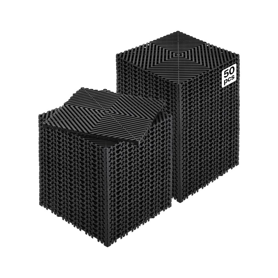 VEVOR Interlocking Drainage Mat, 12” x 12” Modular Interlocking Cushion, 50 Pcs Splicing Drainage Mats, Non-Slip Black PP Drainage Floor Tile and Shower Mat, for Garage, Garden, Kitchen & Outdoor