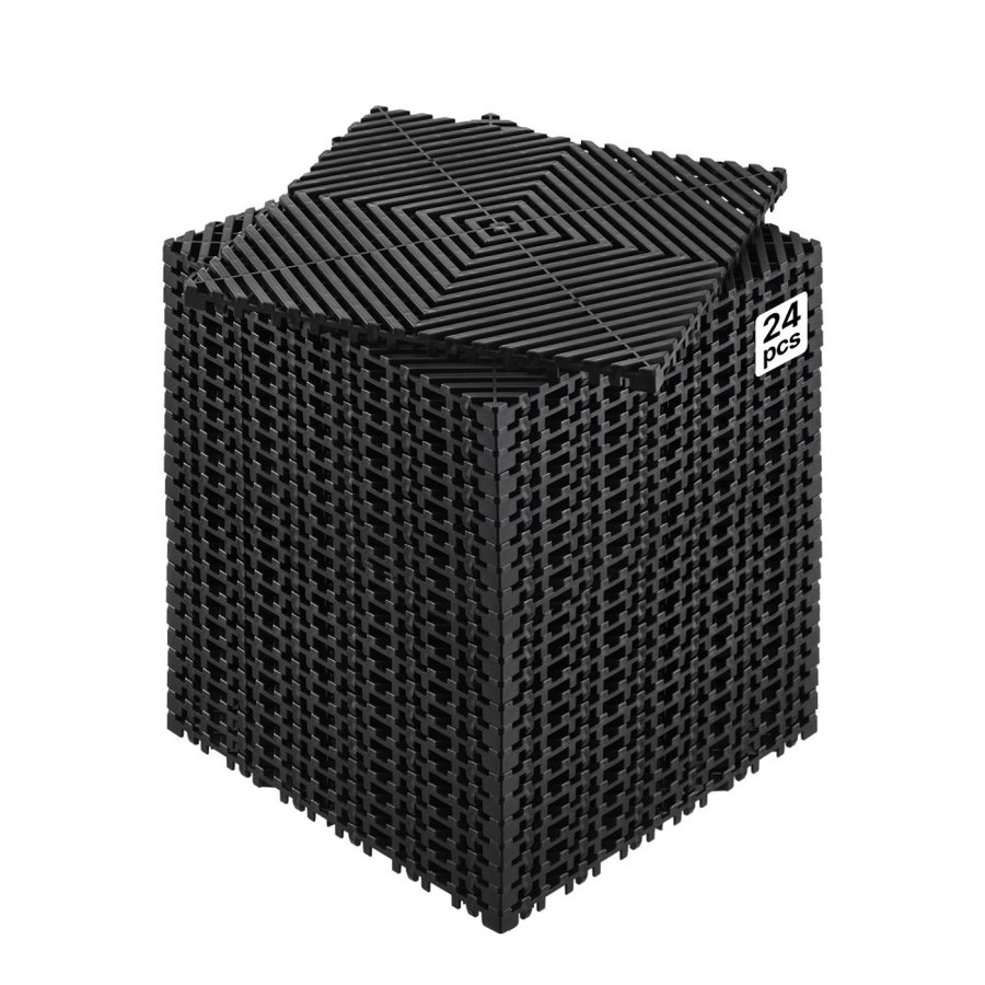 VEVOR Interlocking Drainage Mat, 12” x 12” Modular Interlocking Cushion, 24 Pcs Splicing Drainage Mats, Non-Slip Black PP Drainage Floor Tile and Shower Mat, for Garage, Garden, Kitchen & Outdoor