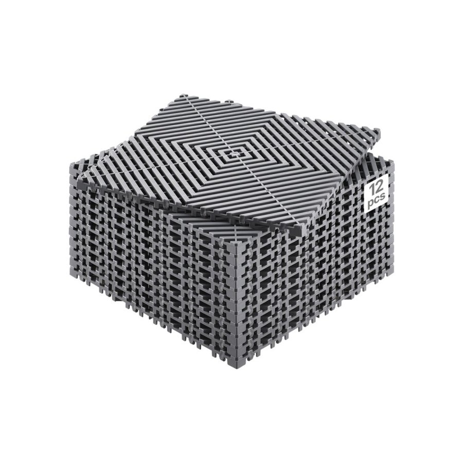 VEVOR Interlocking Drainage Mat, 12” x 12” Modular Interlocking Cushion, 12 Pcs Splicing Drainage Mats, Non-Slip Gray PP Drainage Floor Tile and Shower Mat, for Garage, Garden, Kitchen & Outdoor