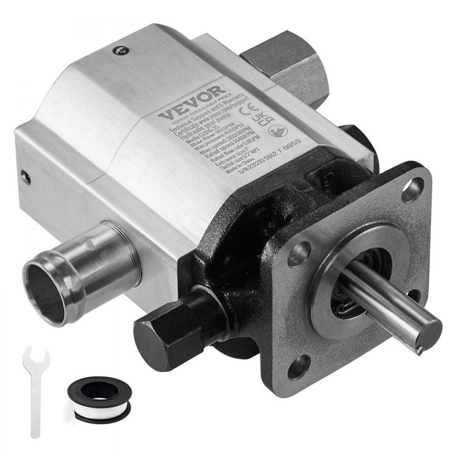 VEVOR Hydraulic Log Splitter Pump, 60.6 L/min, 2 Stage 27.6MPa Wood Log Splitter Pump, 2.54 cm Inlet 1.27 cm NPT Outlet 3600 RPM Aluminum Hydraulic Gear Pump, for Small Engine Mounting Log Splitters Snowplow